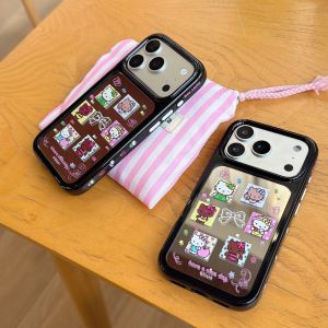 Sanrio | Cute Hello Kitty Mirror Phone Case For iPhone 14/15/16/17Sticker Print Bow Shockproof Protective Back Cover