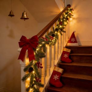 Đèn Dây LED Giáng Sinh Màu Trắng Ấm Áp Trang Trí Bàn Hình Cây Thông Với Những Cành Lá Phủ Tuyết Và Điểm Nhấn Quả Mọng Trắng Cho Trang Trí Bàn Ăn Ngày Lễ