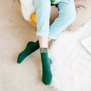 Bít Tất Tất Ống Vừa Cho Nữ Tất Ngắn Dày Dặn Lót Lông Khăn Mặt Chân Sáng Tất Cổ Cao Nền Nhà Ở Cữ Tất Tuyết Mùa Thu Đông Màu Da