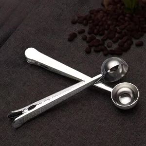 J 2-in-1 Stainless Steel Coffee Measuring Coffee Scoop Multifunctional Food Sealing Clip Tea Milk Powder Scoop Coffee accessory