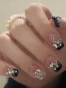 Mã Từ Pure Handmade Black Diamond Nail Art Dán Đa Năng Có Thể Xoá Đục Lỗ Đá Pha Lê Tẩy Chết Lá Phim Lá Phim Đục Lỗ