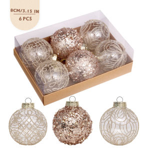 6pcs Transparent Large Christmas Ball Ornaments 3.15 Inch Glitter Hanging Plastic Balls Christmas Tree Decorations xmas Party
