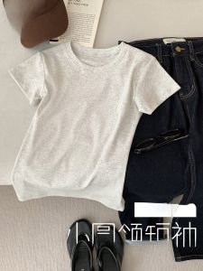 MiiOW | Áo thun nữ tay ngắn cotton nguyên chất mùa hè mỏng thêu cổ tròn phong cách thường ngày dáng ôm vừa vặn thoáng khí thấm hút mồ hôi
