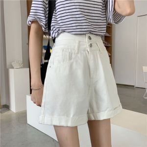 Quần Short Denim Cạp Cao Dáng Chữ a Rộng Rãi Mùa Hè Cho Nữ Quần Short Denim Mỏng Dáng Chữ a Ôm Vừa Vặn Thời Trang Mỹ