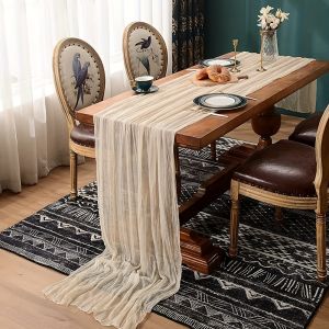1pc Boho Style Cheesecloth Table Runner - Long Gauze Sheer RomanticTable Runner For Weddings And Scene Decor Home Decor