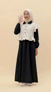 Applekidz Calista Gamis Dress Anak Tanggung 8-14 Tahun Black Khaki Bahan Aurora Anti UV Muslim Stylish Remaja