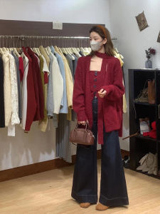 High Waist Loose Wide Leg Denim Jeans Womens Fall New Style Pear Shape Versatile Flared Long Pants Hong Kong Style Deep Blue