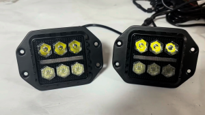DL-026 3" Black Warrior 6 LED Small Square Work Light | White Beam + Yellow DRL Flash | Universal Off-Road Auxiliary Light | Pair