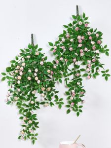 Wall Hanging Plastic Flower Vine Rose Bush Tea Bag Decorative Plant Jasmine Artificial Flower Wall Decor European Style