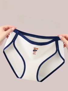 miiow | Antibacterial Pure Cotton Bear Briefs Womens Retro American Sports Triangle Panties Comfortable Mid Waist Triangle Underwear