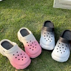 Cross Gradient Black Sandals for Women Korean Fashion Cave Shoes EVA Hole Shoes Outdoor Non-slip Slippers for Girls