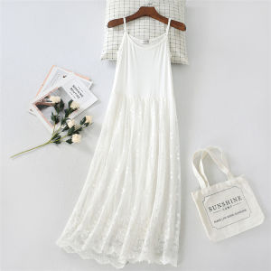 Váy Lưới Ren Lót Cổ Trễ Dài Cho Nữ Mùa Thu Đông Mới Về Váy Midi Cổ Trễ Dài Cotton Ren Lót Váy Dài Cotton Ren