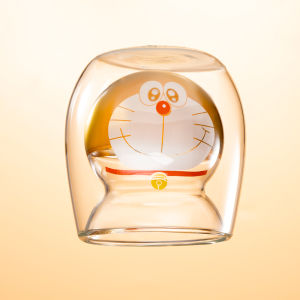 Cốc Thủy Tinh Tay Làm Hình Mèo Doraemon Hai Lớp Chịu Nhiệt Cho Máy Vi Sóng Cốc Nước Dùng Sáng Bằng Thủy Tinh Hoạt Hình