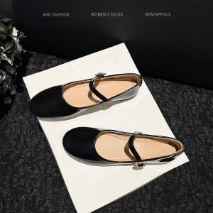 French Vintage Mary Jane Flat Shoes Womens Slip-On Soft Sole Large Size Ladies Footwear Comfortable round Toe Flat Heel