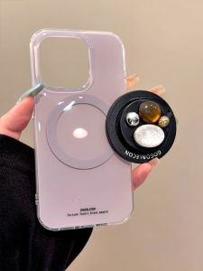 Korean Style Magnetic Absorption Phone Case Purple Gem Cat Claw Holder Compatible with iPhone 17 pro Max Apple 15 pro New Model 14 Elegant 13 Girls Style 16 Anti-Fall Protective Cover