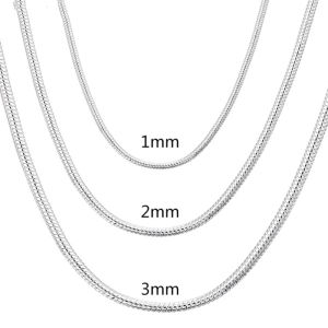 Màu Bạc Chắc Chắn Dây Xích Rắn Vòng Cổ 45-60 Cm 1MM/2MM/3MM Unisex Trang Sức Thời Trang Cho Mặt Dây Chuyền Cổ Điển Hình Tròn Miễn Phí Vận Chuyển