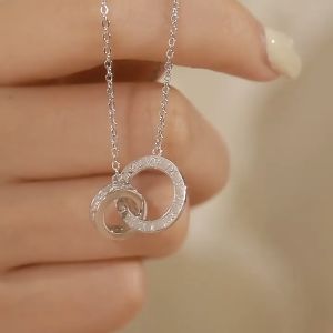 FANCI 925 Sterling silver diamond necklace for women no rusting chain birthday gift rantai leher perempuan范琦925纯银钻石锁骨项链免费精美包装双环情人节生日礼物