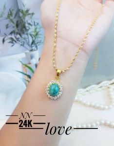 Xuping Kalung Liontin Batu Hijau Lapis Emas 24K Xds2610a
