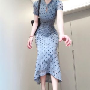 CHANGTONG | Đầm Ôm Kiểu Trung Quốc Retro Thêu Nút Dây