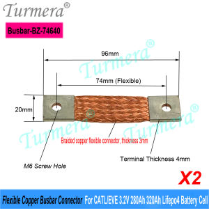 Turmera 12V 24V 48V Flexible Copper Busbar Connector Hole to Hole 74mm 56mm 2mm 4mm 300A for 280Ah 320A 360Ah Lifepo4 Battery