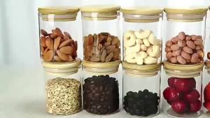 1 Set of 4/8/12-Piece Glass Storage Jars Made of Transparent High Borosilicate Material with a Sealed Bamboo Lid Portable Transparent Food Storage Jars Suitable for Tea Coffee Beans Sugar Candies Biscuits Spices and Household Kitchen Supplies