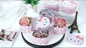 XIAMI Ikat Rambut Anak Isi 100pcs dengan Kaleng Aksesoris Karet Rambut Anak