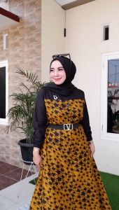 Gamis bahan adem motif Abstrak FREE belt 893 / gamis keluaran terbaru / promo fashion wanita muslim terbaru