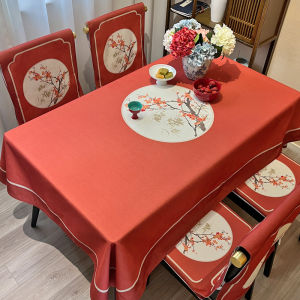 Bàn Tròn Hình Chữ Nhật Màu Đỏ Bằng Vải Lanh Cotton Họa Tiết Hoa Mận Bảo Vệ Ghế Chăn Bọc Ghế Đệm Bàn Trà