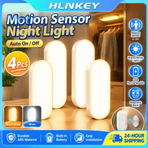 Hlinkey 4 cái đèn cảm biến chuyển động không dây đèn ngủ LED mag-netic đèn gắn tủ có thể sạc qua USB tủ quần áo cầu thang tủ đồ hành lang chiếu sáng 120mm