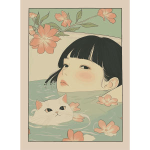 Japanese Bathroom Art Poster Cute Animals in Bathtub Canvas Printed Decorative Painting Used for Bathroom Decoration Frameless