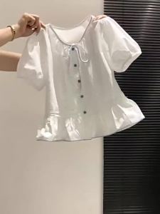 La Chapelle | White Polka Dot Puff Sleeve Slim Fit Light T-Shirt