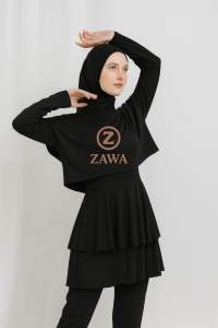 ZAWA Stella Muslimah Swimwear Black - Baju Renang Muslimah Hijab Syari Sporty Remaja Perempuan