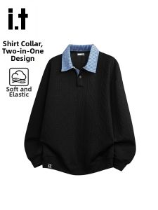 izzue | Retro Turn-Down Collar Sweater Mens Casual Long Sleeve Top