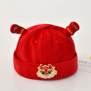 Baby Hat Spring Autumn Red Celebration Day Cap Infant Boy Girl Owner Hat Newborn Gourd Skin Cap Cute Style Mixed Fabric Casual Scene