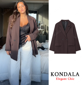 KONDALA Elegant Double Breasted Suit Womens Fall Commute Lapel Blazer Coat 2025 Spring Autumn Minimalist Office Lady Blazer