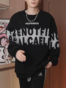 เสื้อฮู้ดคอกลมพิมพ์ลายลายไม้ผลิใหญ่สำหรับผู้ชาย เสื้อแจ็คเก็ตลำลองสำหรับคู่รักในช่วงต้นฤดูใบไม้ร่วง เสื้อผ้าผู้ชายสไตล์เกาหลี