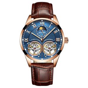 AILANG | AILANG PD-8822 Mens Automatic Mechanical Watch Double Tourbillon Design Business Fashion Moon Phase Wristwatch with Leather