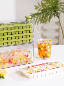 50 Grid Silicone Ice Cube Tray Press Lid Easy Release Freezer Box Food Grade Mold with Scoop for Drinks Cocktails Use