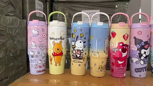 Sanrio 890ml Kawaii Melody Kuromi Cartoon Vacuum Insulated Tumbler With Handle Hot And Cold Thermo Flask 304 Stainless Stee