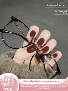 MONLEYTA | 2025 New Cats Eye Nail Tips Autumn Winter Fashion Wearable Nail Art Finished Products Medium Length Nail Stickers Manicure