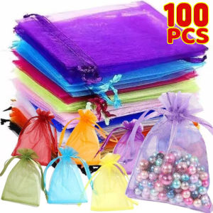 YESPERY 100Pcs Organza Drawstring Bags Jewelry Bag Wedding Party Decoration Christmas Gift Pouches Jewelry Packaging
