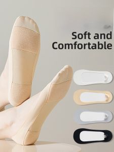JINGCHI | Ice Silk Boat Socks Women Anti Slip No Slip Summer Thin Cotton Invisible Summer Sponge Pad High Heels Socks Pure Color Five Pairs