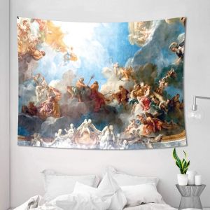 VIKAMA Classical Angel Tapestry Baroque Style Religious Hand-Painted Oil Painting Texture Living Room Church Art Decoration