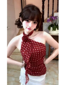 chaqi | Pure Desire Sweet Spicy Red Polka Dot Hanging Neck Vest Women Summer Fashion Outerwear Slimming Sleeveless Top Commute Style