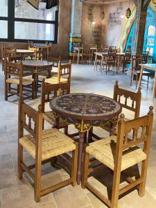 Arabic Handmade Solid Wood Carved Tea Table round Table Retro Moroccan Wooden Painted round Side Table B & B Coffee