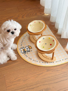 Anti-Flip Ceramic Pet Bowl with Bamboo Stand Cat Dog Food Bowl Spine Protection Small Pet Puppy Cat Bowl Dog Dish