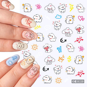 1Pcs White Fluffy Maltese Puppy Nail Art Sticker Cartoon Dog Sun Star Heart Self Adhesive Nails Decals DIY Crafts Manicure Decor