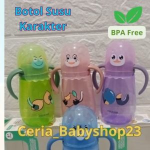 Minitree Botol Susu Bayi Dengan Gagang dan Botol Karakter Lucu Unik Aneka Hewan Size 270ml untuk Usia Bayi 6 Bulan Keatas Baby Feeding Bottle with Handle Bahan PP Sangat Tebal Berkulitas Bisa Direbus dan Mudah DIcuci Accessories Botol Minum Bayi