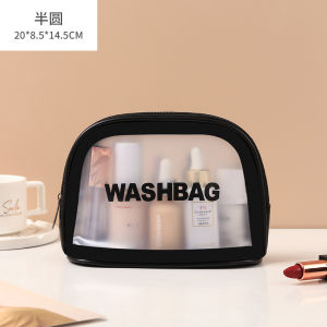 Frosted Transparent Makeup Bag Wash Bag Flip Cover Bathing Bag PVC Semi Transparent Portable Storage Bag Facial Beauty Cosmetic Tool