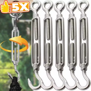 5PCS Stainless Steel Hook and Eye Turnbuckle Tensioners Rigging Sailing Hardware Wire Rope Tension Adjustable Garden Wire Turnbuckle
